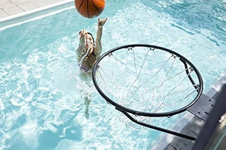 Floating basketball hoop in the pool