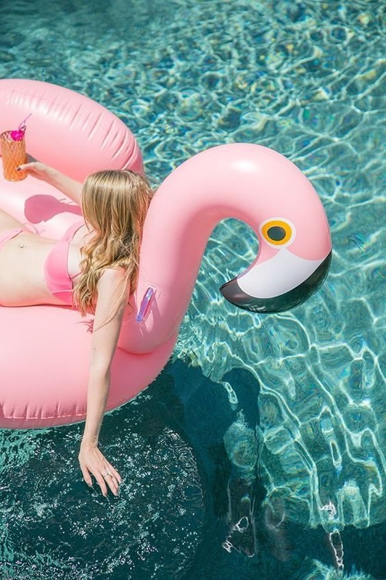 Child on a flamingo float